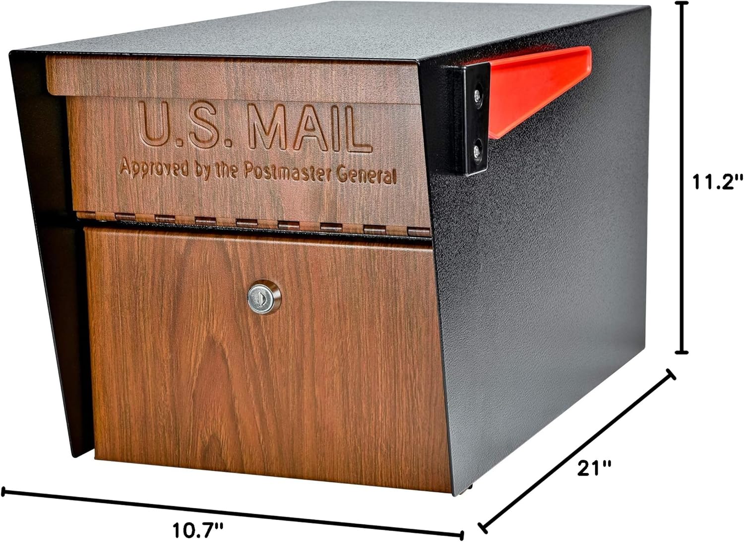Mail Boss Curbside, Wood Grain 7510 Mail Manager Locking Security Mailbox, Steel, Black Black Mailbox