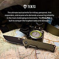 F1 Alpha Folding Pocket Knife - Modified Straight Back Blade, Titanium Coated D2 Steel - Black Titanium Accents