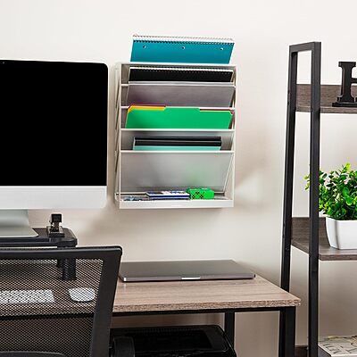 Mind Reader 5-Tier Vertical File Holder, Desktop Organizer, Wall Mount