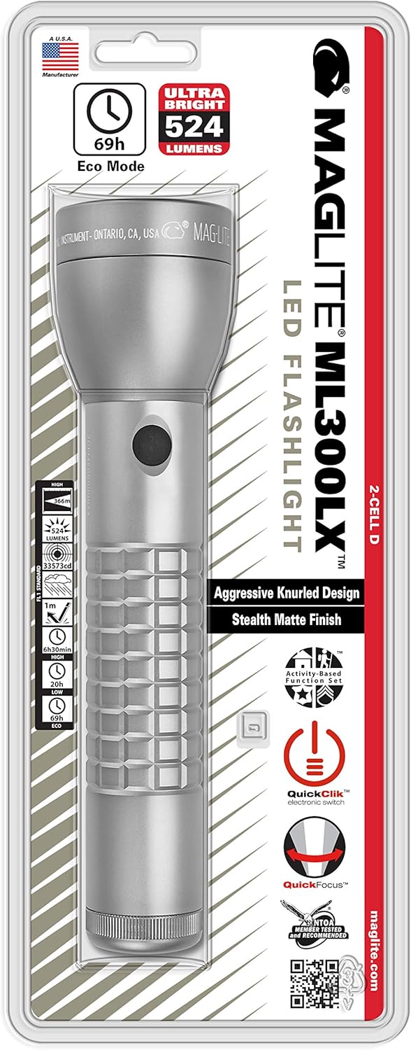 MAGLITE ML300LX 2-Cell D LED Flashlight, Adjustable Beam, Water-Resistant