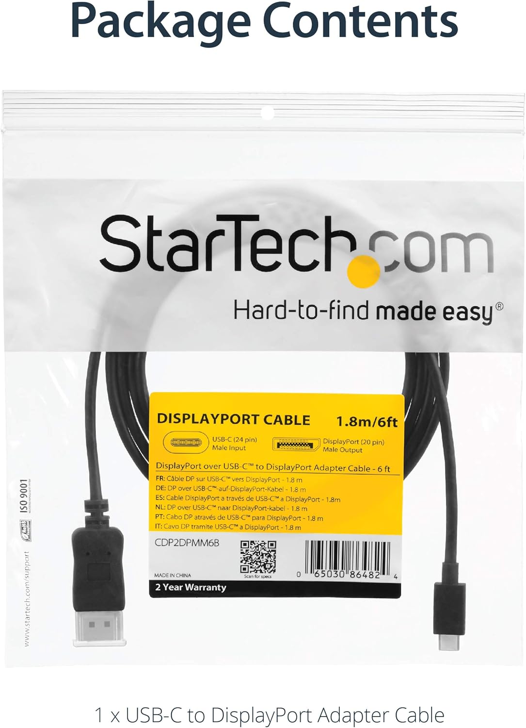 StarTech.com USB-C to DisplayPort Cable - 4K 60Hz