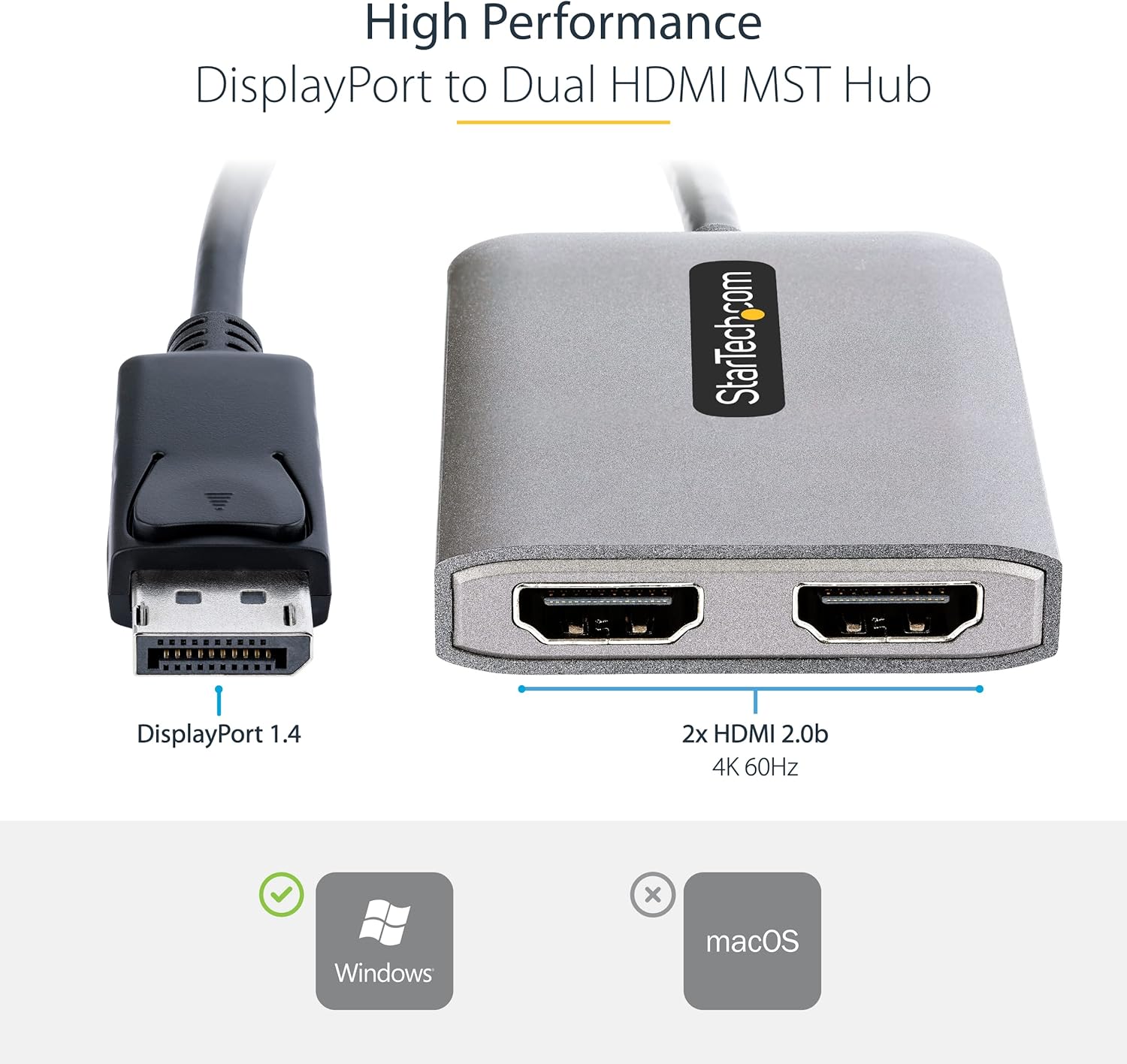 StarTech.com DisplayPort to HDMI MST Hub - DP 1.4, USB Powered, 1ft/30cm Cable