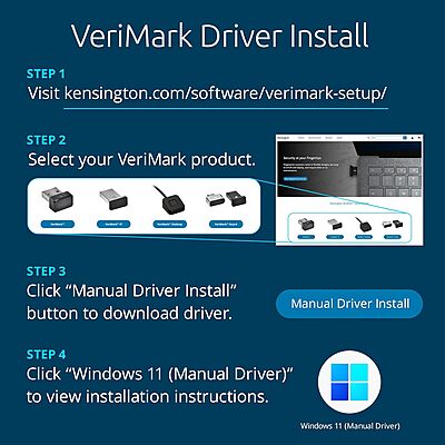 Kensington VeriMark™ Gen2 USB-A Fingerprint Key Reader - Windows Hello & Windows Hello for Business, Tap and Go, Anti-Spoofing (K64704WW) For multiple PC's