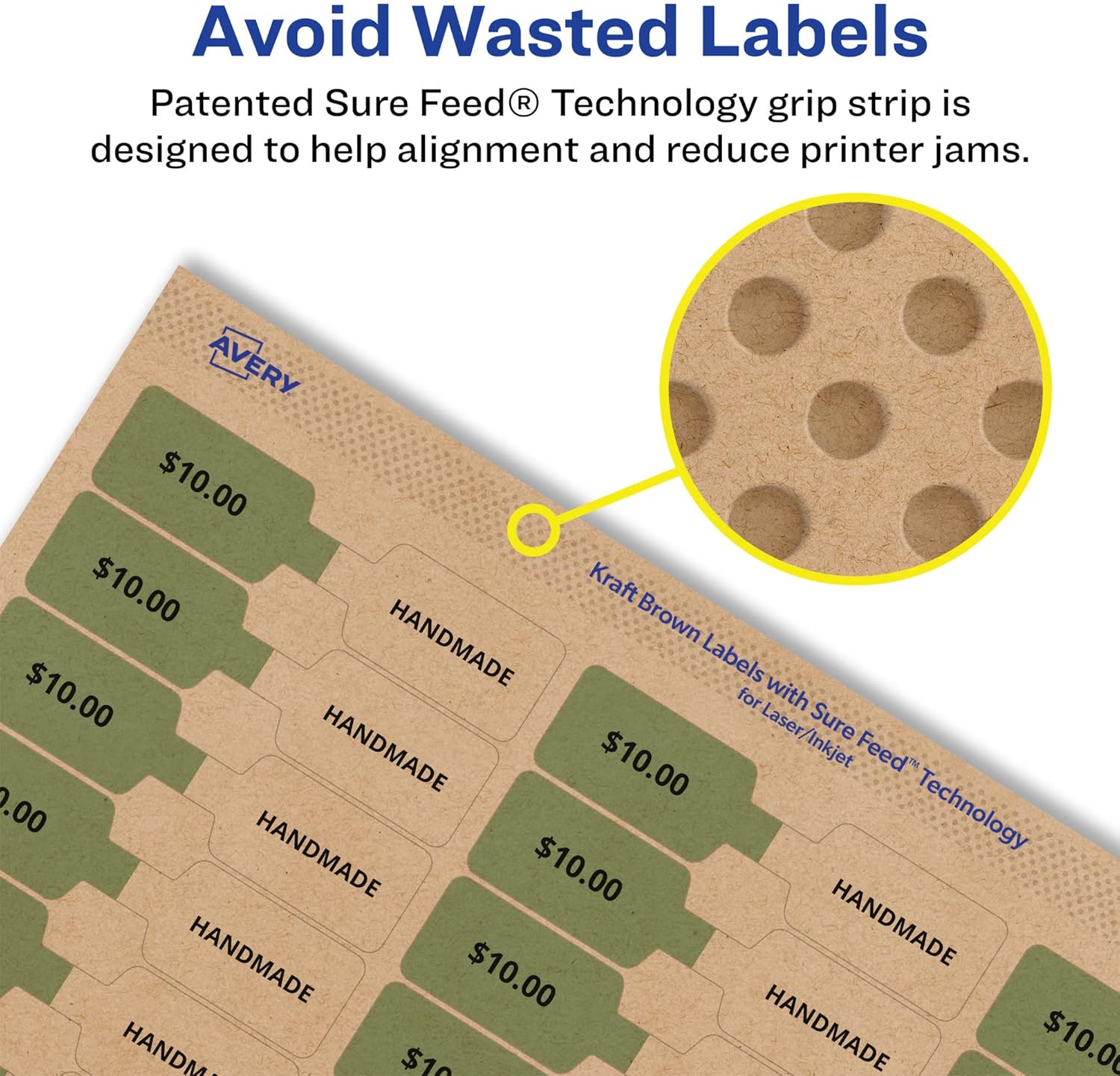 Avery Kraft Brown Barbell Labels, Sure Feed Technology, 0.5" x 2.5", Laser/Inkjet Printable