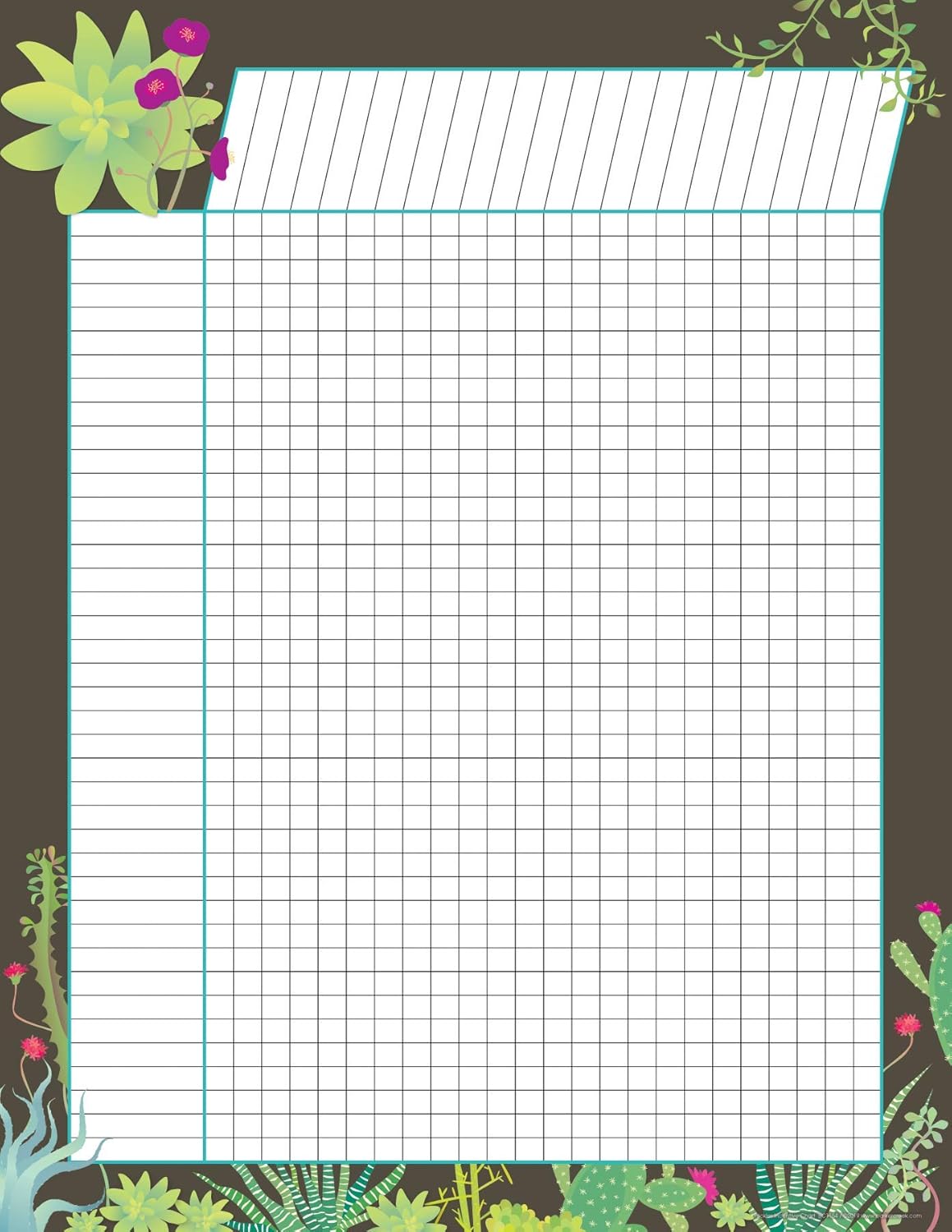 Barker Incentive Chart 4-Pack - Prickles, Track Chores, Assignments, and More! Coloful Succulents on a Chocolate Background
