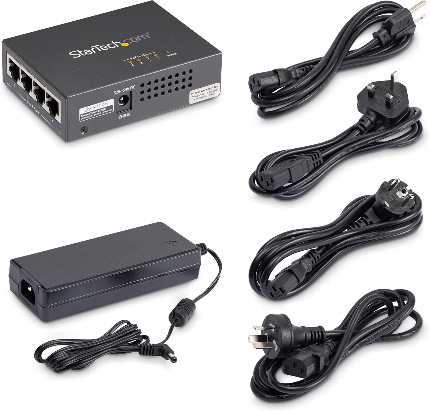 StarTech.com 4 Port Gigabit Midspan - PoE+ Injector - 802.3at and 802.3af - Wall-mountable Power over Ethernet Midspan