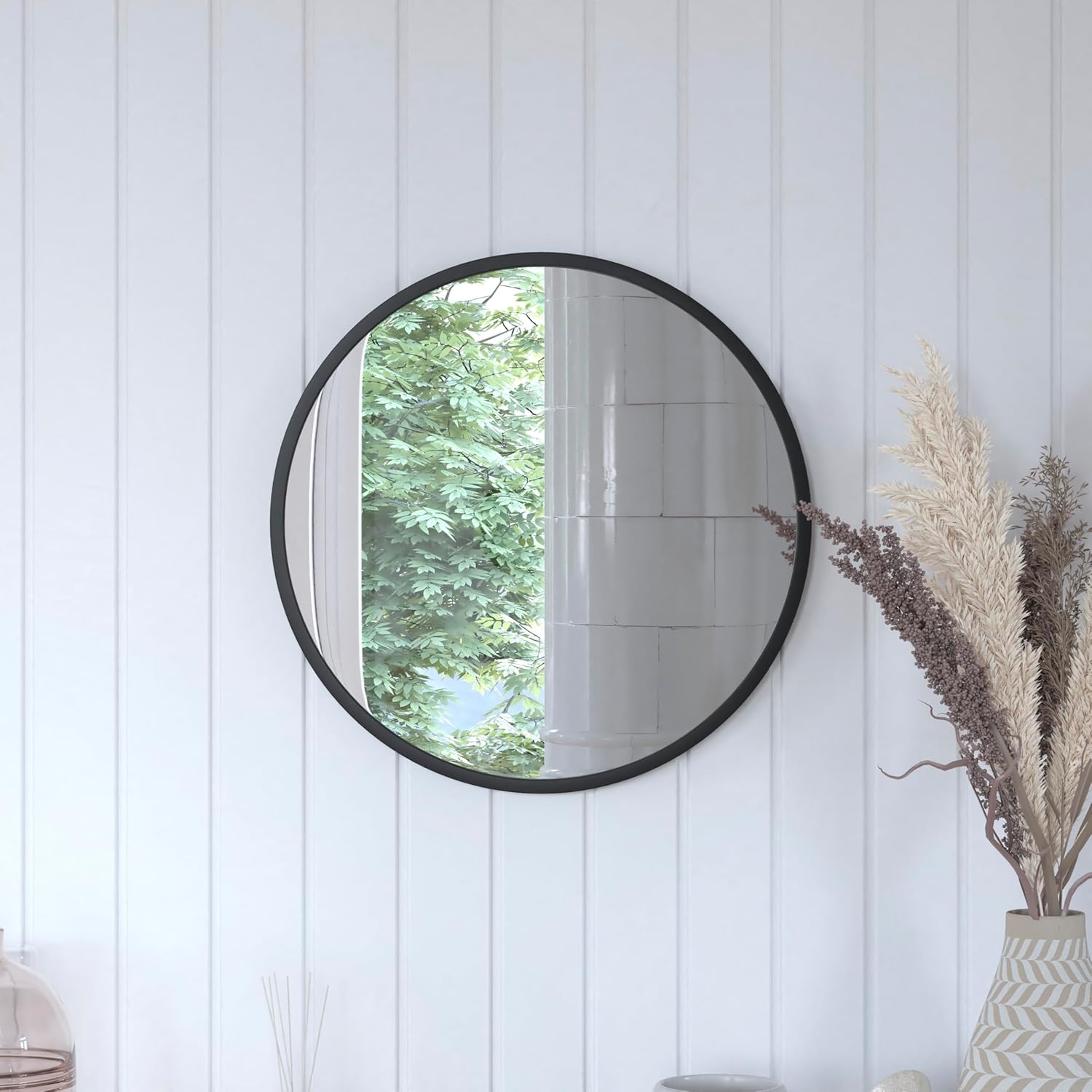 Flash Furniture Julianne Large Round Wall Mirror - Black Circle Accent Mirror