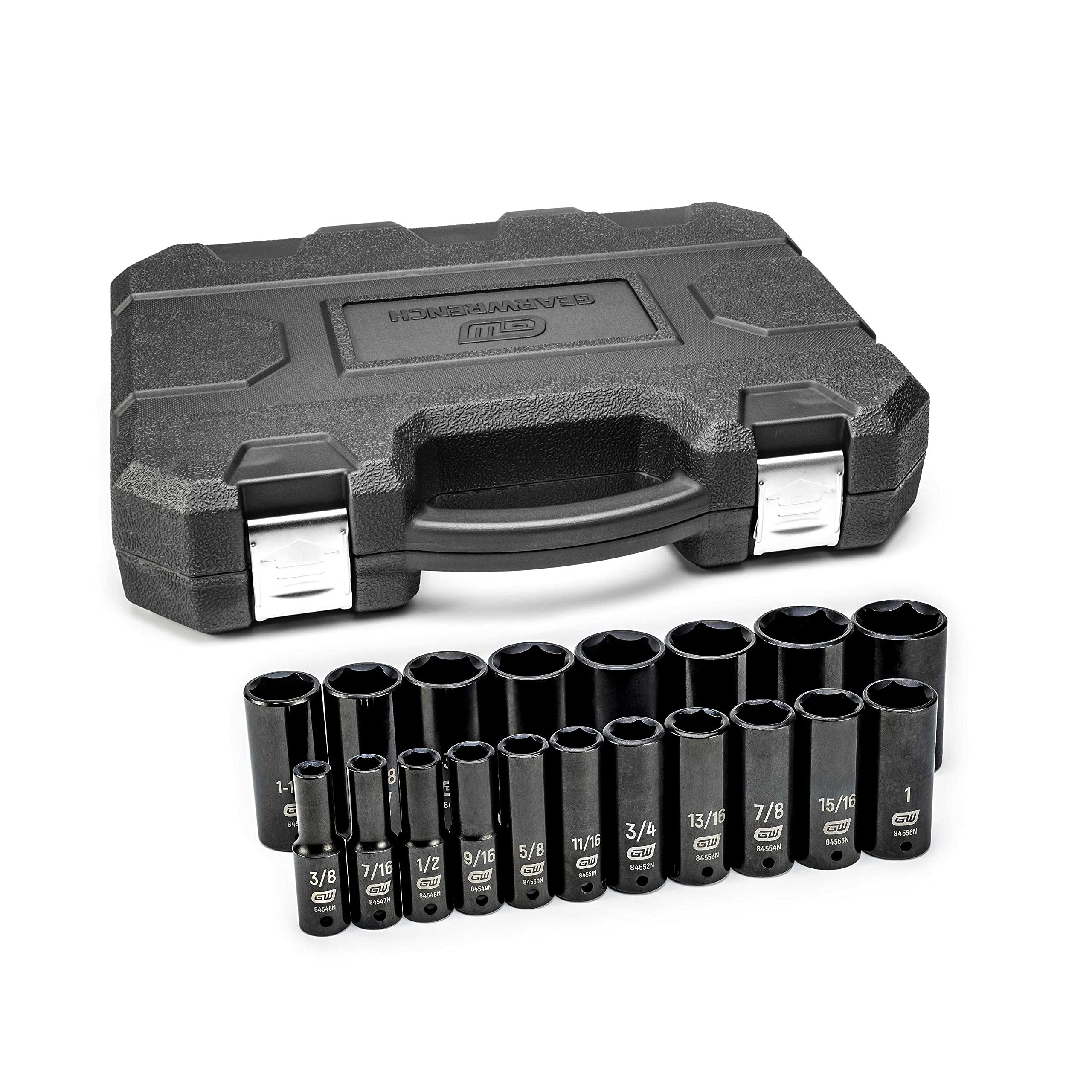 GEARWRENCH 19 Piece 1/2 Inch Drive 6 Point Impact Socket Set, Deep, SAE - 84934N 1/2"