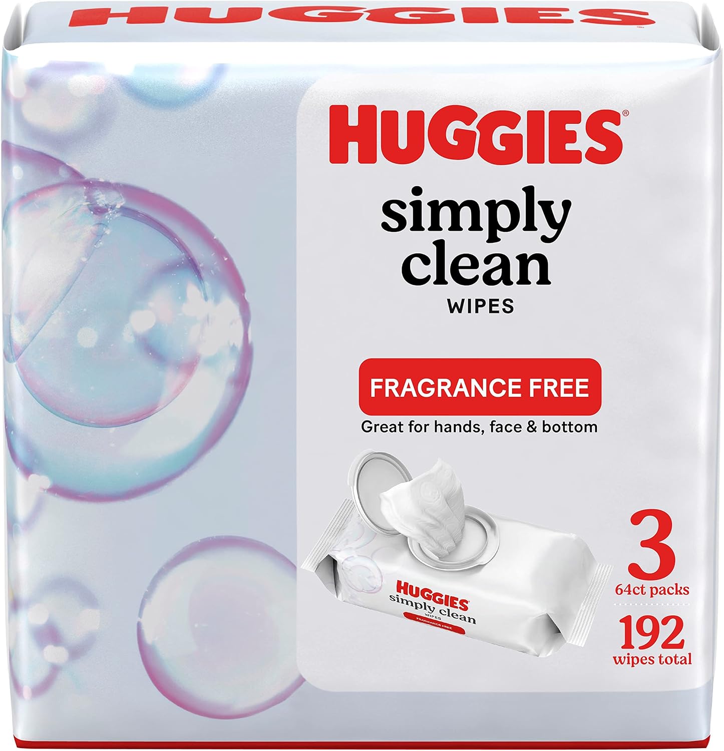 Huggies Simply Clean Wipes, White, 64 Sheets Per Box, Pack Of 3 Boxes