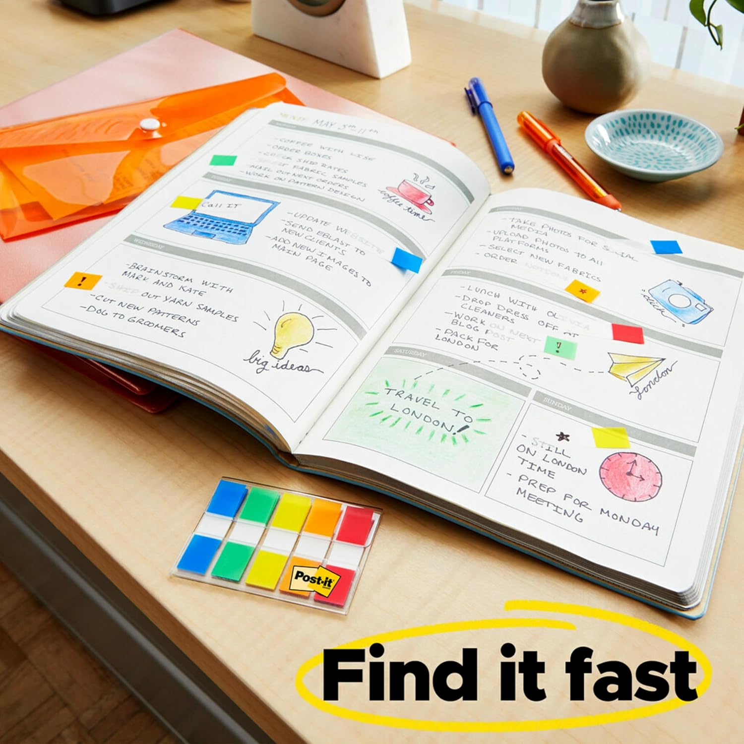 Post-it 1/2" Wide Flags in On-the-Go Dispenser – 190 Assorted Color Flags for Page Marking and Highlighting