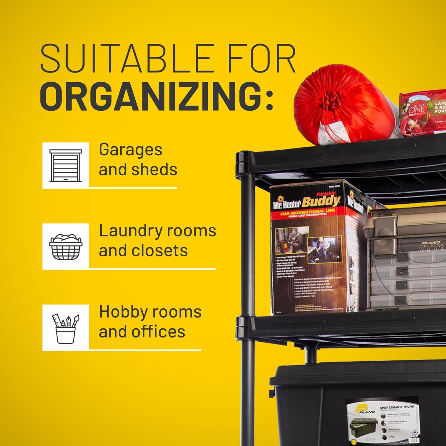 Plano 5-Shelf Plastic Storage Shelves, 73” x 36” x 18”, 750lb Capacity, Pantry, Office, Closet and Garage Shelves