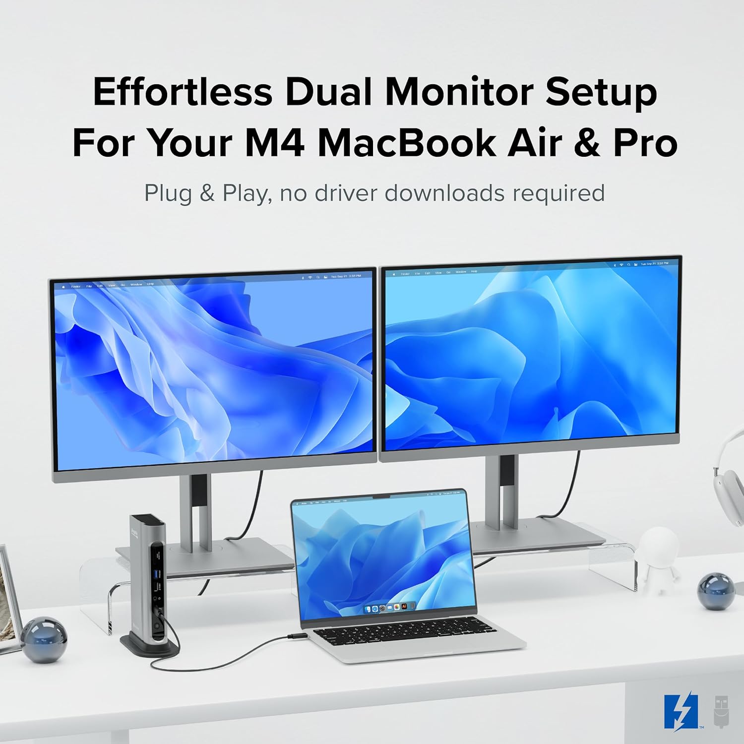 Plugable 16-in-1 Thunderbolt 4 Dock – Dual 4K Monitors for M4 MacBook Air/Pro, 100W Charging, 2X HDMI, 2X DisplayPort