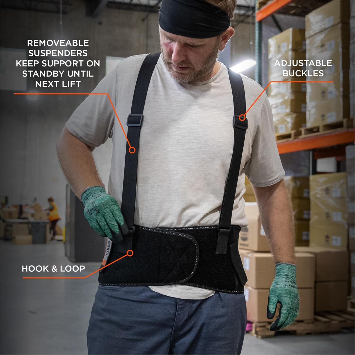 Ergodyne ProFlex 1650 Back Support Belt, 7.5" Elastic, Adjustable Detachable Suspenders