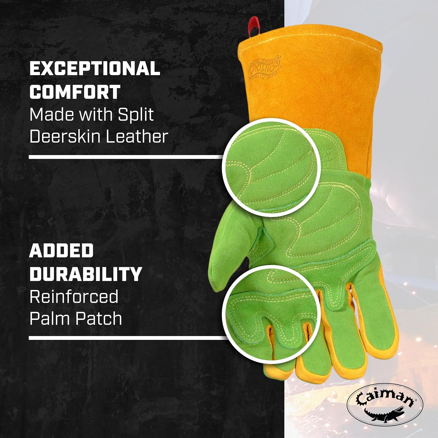 CAIMAN Premium Wasabi Green Split Deerskin MIG/Stick Welding Gloves