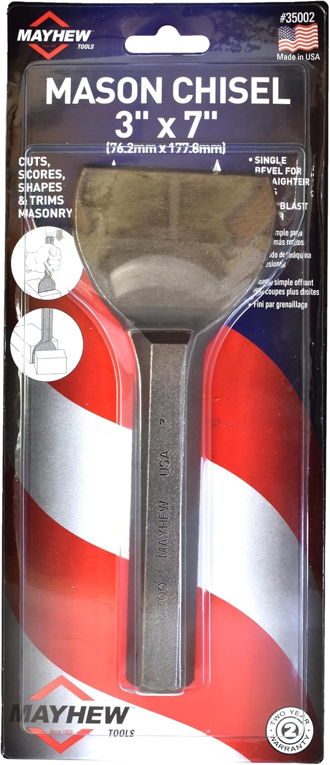 Mayhew Select 35002 3-by-7-Inch Carded Mason Chisel No Handguard ,Black 3 inch No Handguard