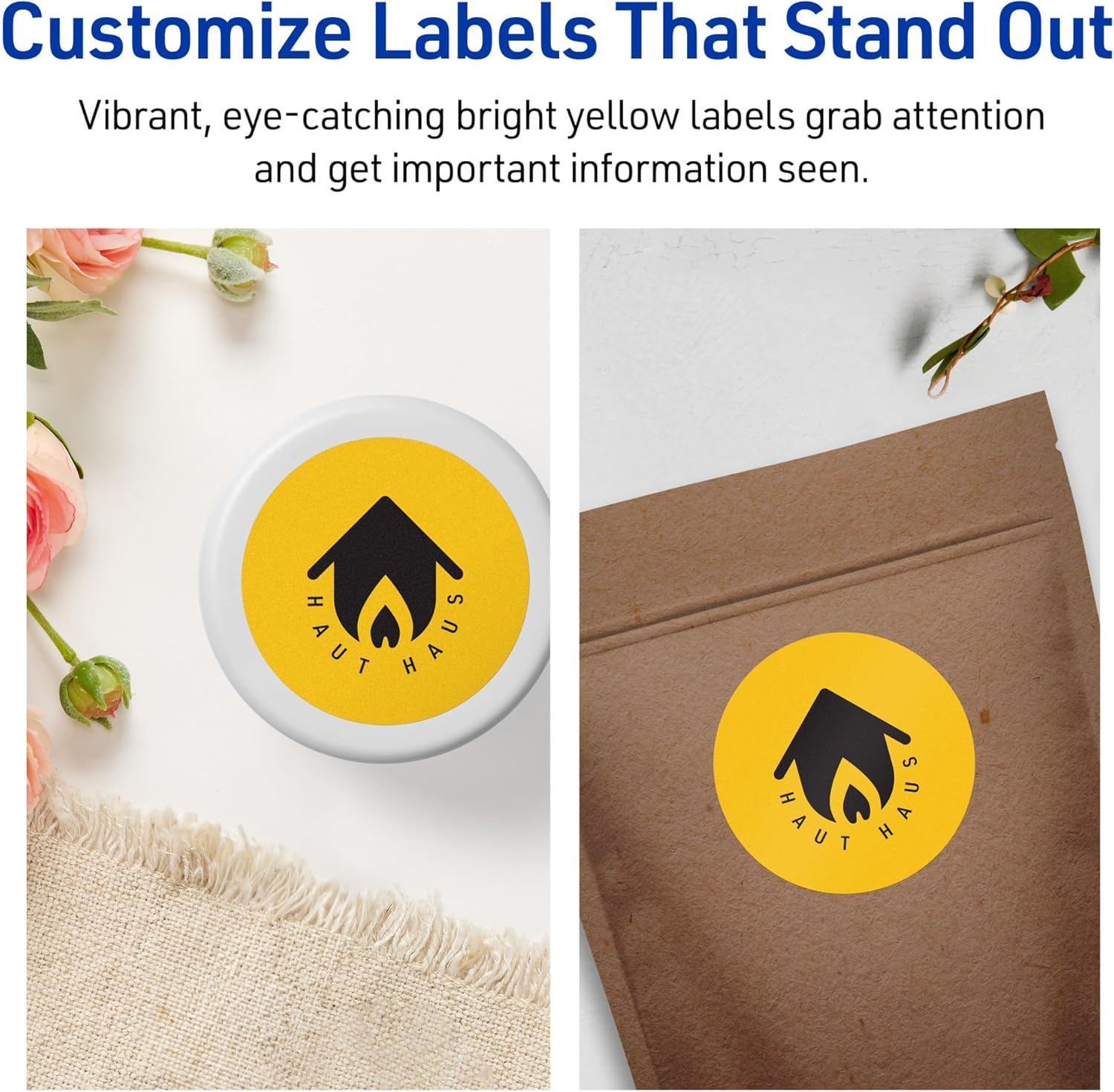 Avery Printable Round Labels, Sure Feed Technology, 2-3/4" Diameter, Bright Yellow Labels, Print-to-The-Edge