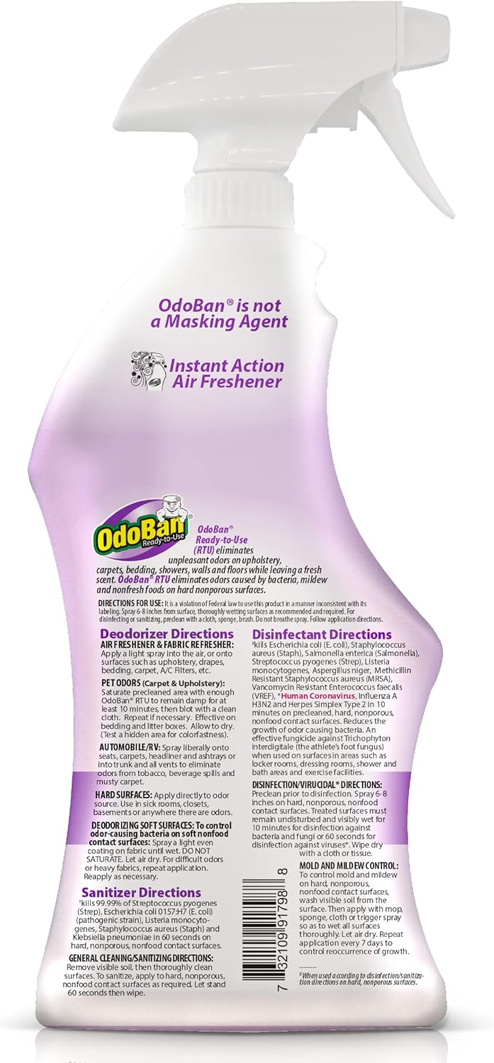 OdoBan Ready-to-Use Disinfectant and Odor Eliminator, Lavender Scent, 32 Ounce Spray Bottle