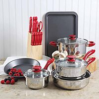 MegaChef 22 Piece Cookware Combo Set in Red