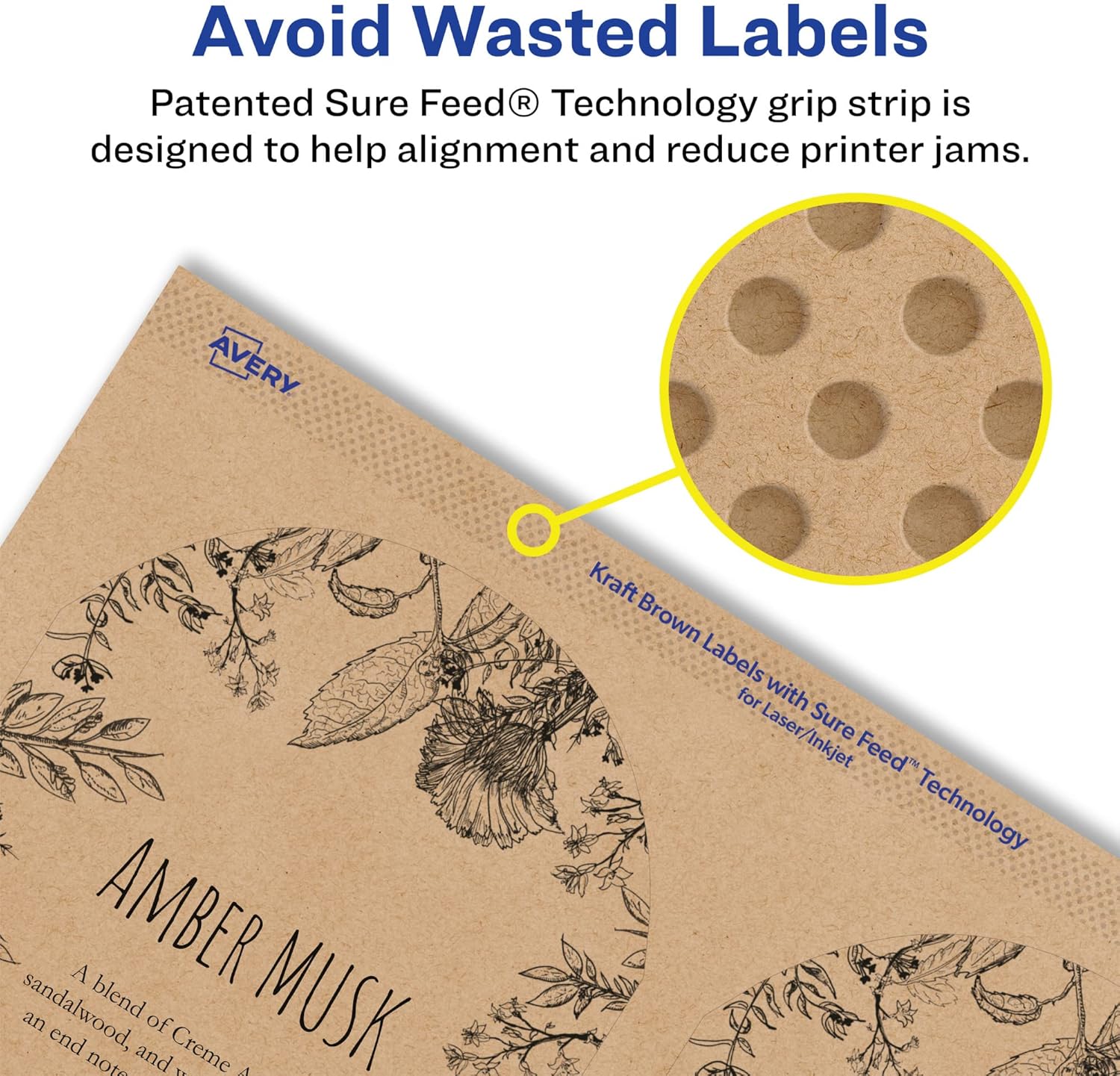 AVERY Kraft Brown Arched Labels, Sure Feed Technology, 3" x 2.25"