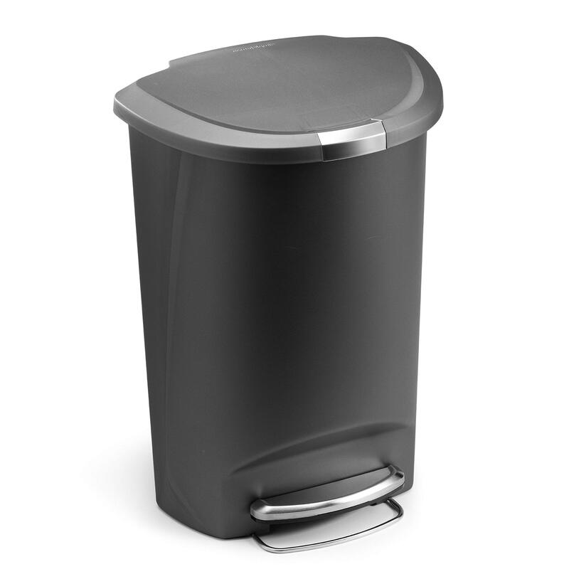 simplehuman 50 Liter / 13 Gallon Semi-Round Kitchen Step Trash Can with Secure Slide Lock
