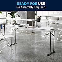 Flash Furniture Kathryn 6' Rectangular Plastic Folding Table, Long Plastic Foldable Table for Indoor/Outdoor Events, White Granite White 18"W x 72"L
