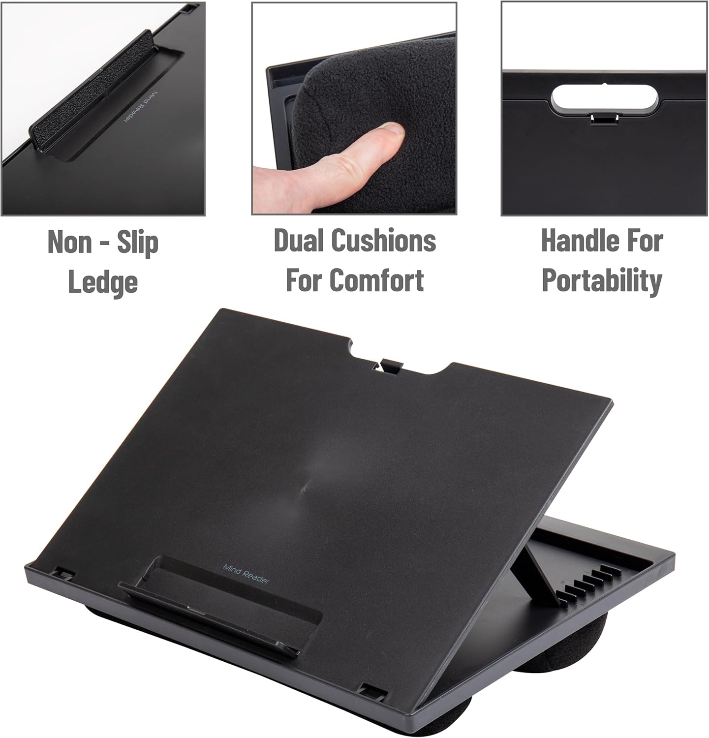 Mind Reader Lap Desk Laptop Stand, Bed Tray, Collapsible, Cushion, Portable, Dorm, Plastic, 14.75"L x 11"W x 7.3"H
