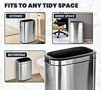 Alpine Stainless Steel Open Top Trash Can 10.5 Gallon - 40L Garbage Can for Kitchen, Bathroom, Office & More with Removable Bin, Brushed Nickel Finish, Space-Saving Slim Modern Design