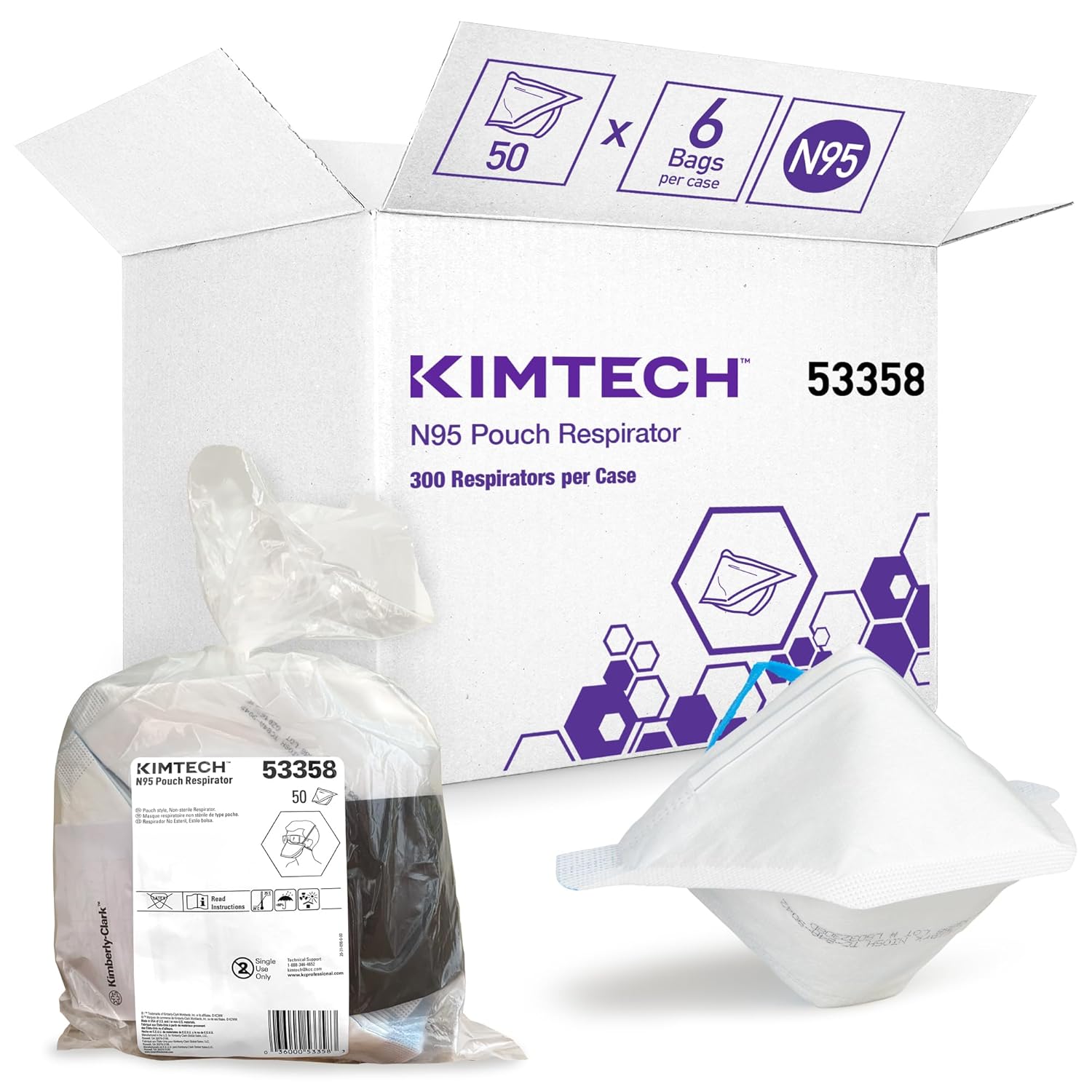 Kimberly-Clark Professional N95 Pouch Respirator (53358), NIOSH-Approved, Made in U.S.A., Regular Size, 50 Respirators/Bag