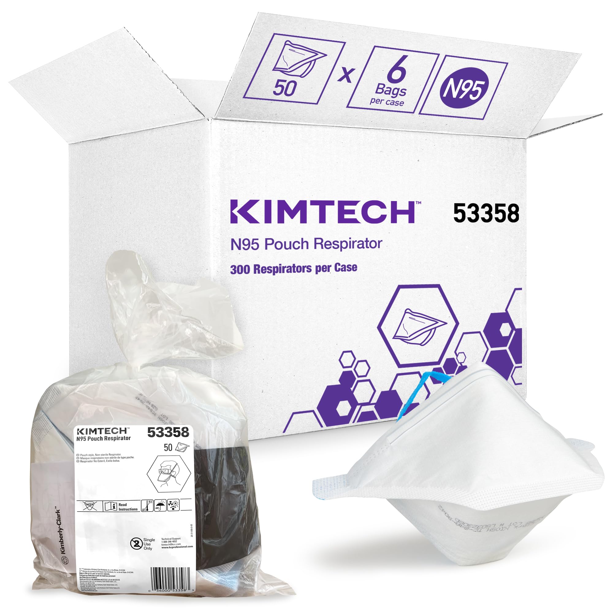 Kimberly-Clark Professional N95 Pouch Respirator (53358), NIOSH-Approved, Made in U.S.A., Regular Size, 50 Respirators/Bag