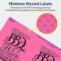Avery Printable Rectangle Labels, Sure Feed, 4.75 x 3.75, Bright Pink, Print-to-the-Edge, Laser/Inkjet Printable
