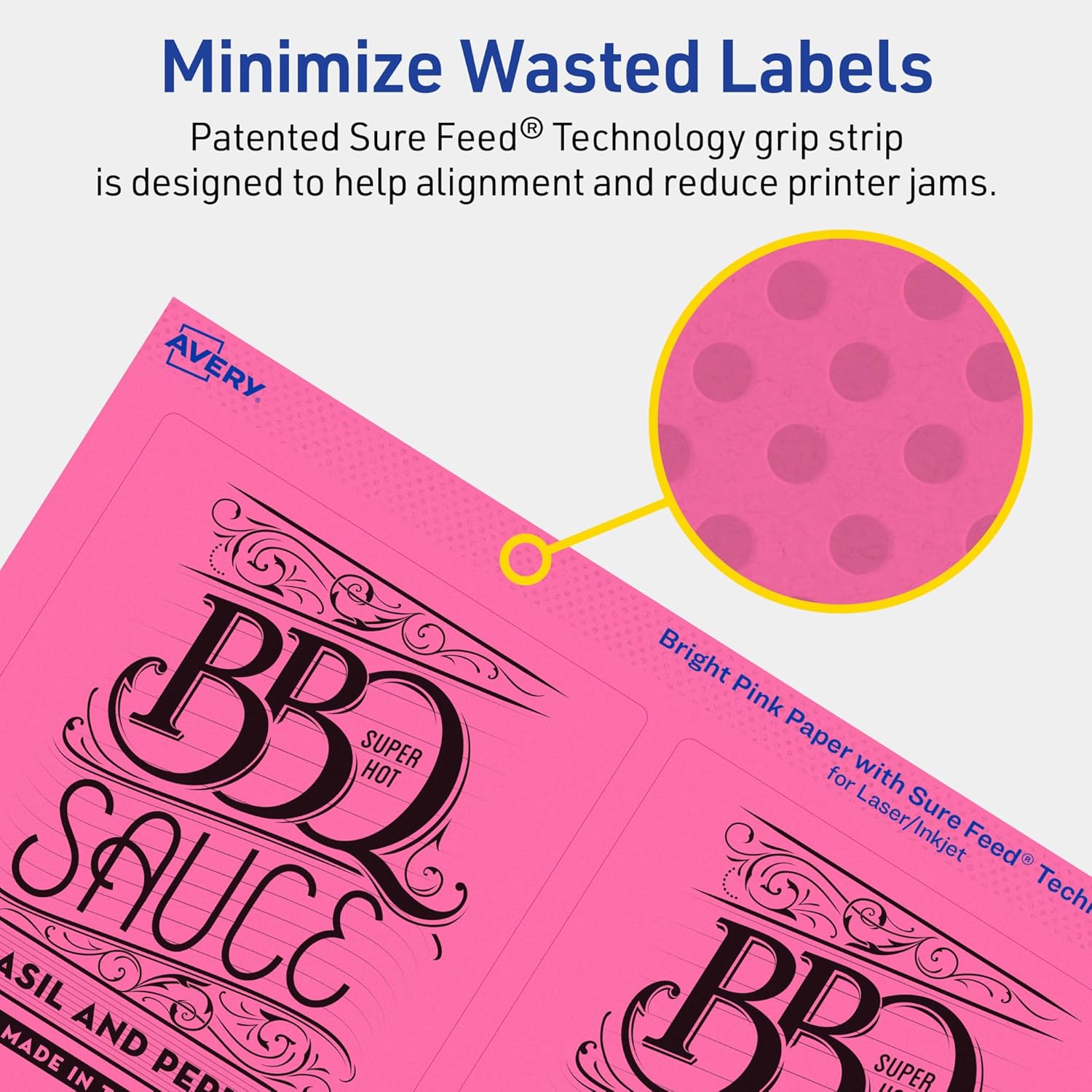 Avery Printable Rectangle Labels, Sure Feed, 4.75 x 3.75, Bright Pink, Print-to-the-Edge, Laser/Inkjet Printable