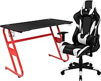 FLASH FURNITURE Gaming Desk and Racing Chair Set with Cup Holder and Headphone Hook