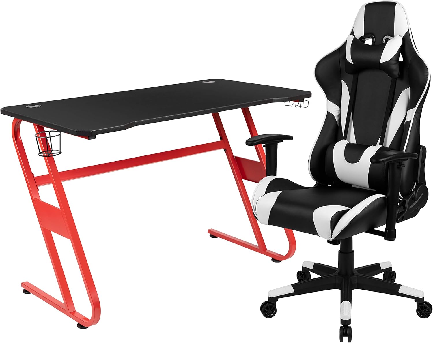 FLASH FURNITURE Gaming Desk and Racing Chair Set with Cup Holder and Headphone Hook