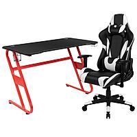 FLASH FURNITURE Gaming Desk and Racing Chair Set with Cup Holder and Headphone Hook