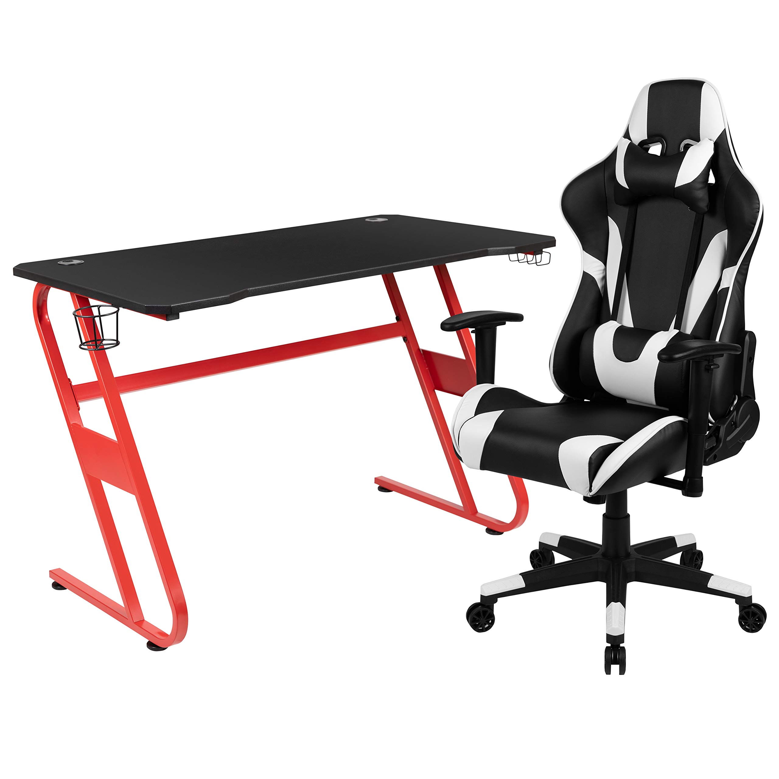 FLASH FURNITURE Gaming Desk and Racing Chair Set with Cup Holder and Headphone Hook