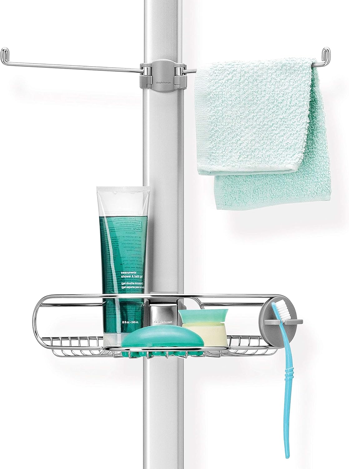 simplehuman 9' Tension Pole Shower Caddy, Stainless Steel and Anodized Aluminum 9 ft