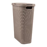 Mind Reader 40L Slim Laundry Hamper with Lid, Wicker-Style Plastic