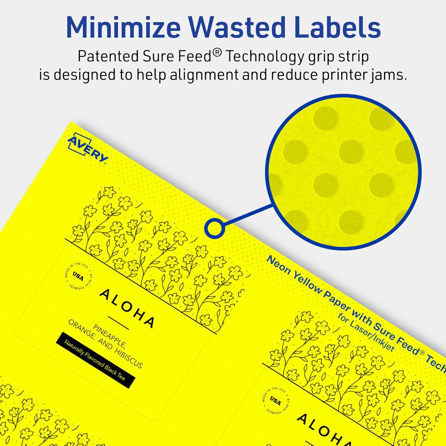Avery Printable Square Labels, Sure Feed Technology, 2-3/4" x 2-3/4", Neon Yellow, Print-to-The-Edge, Laser/Inkjet