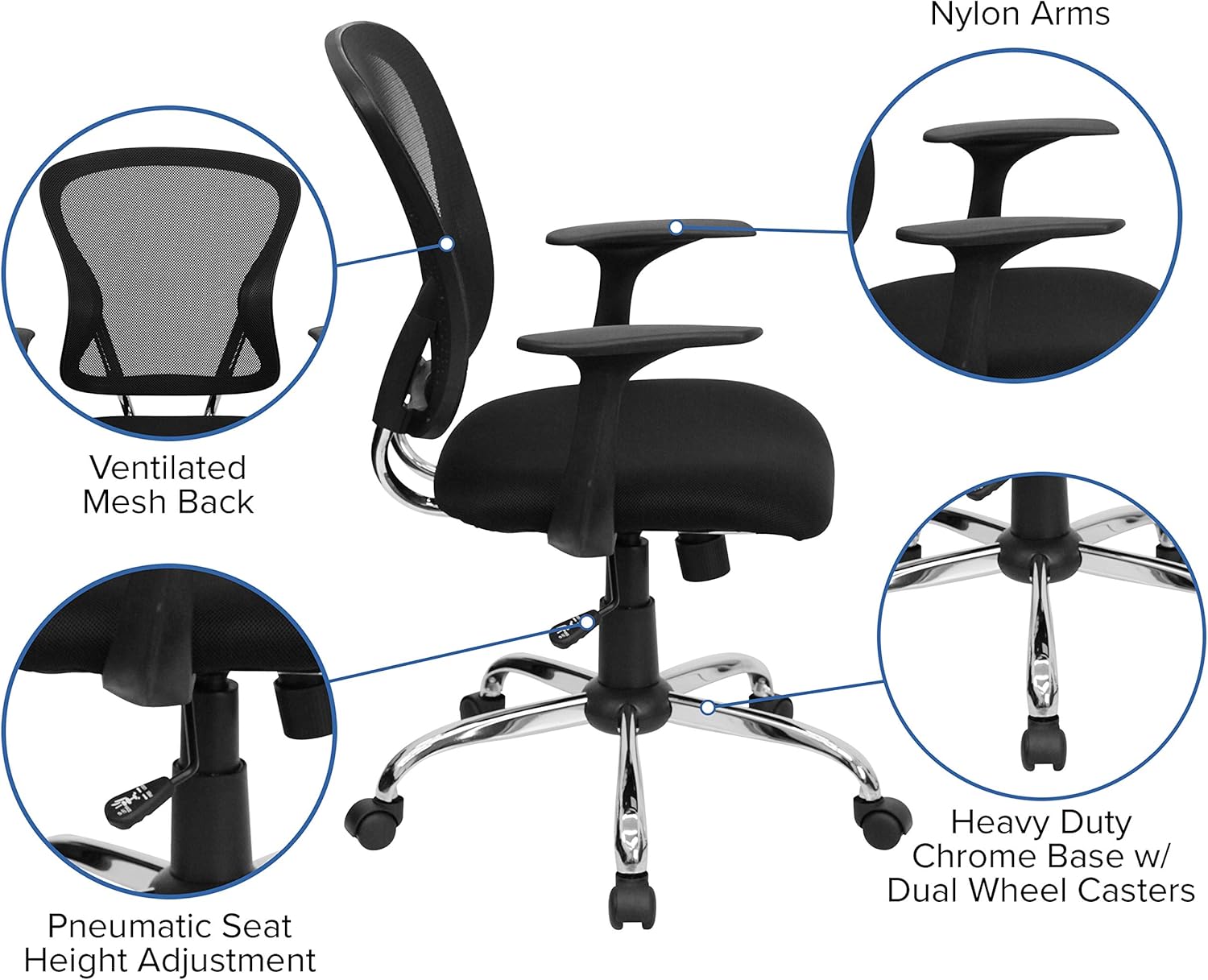 FLASH FURNITURE Alfred Mid-Back Mesh Swivel Task Office Chair with Chrome Base and Arms