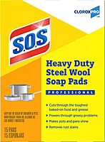 CloroxPro S.O.S Steel Wool Soap Pads, 15 Ct., Pack of 12 (Pack May Vary)
