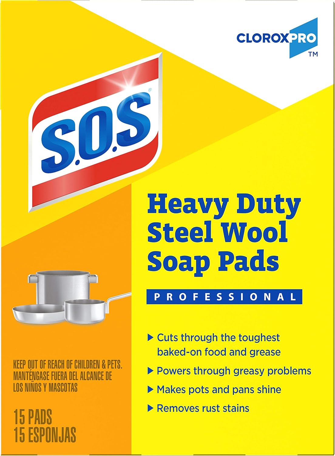 CloroxPro S.O.S Steel Wool Soap Pads, 15 Ct., Pack of 12 (Pack May Vary)