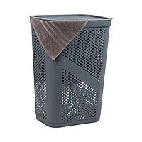 Mind Reader Slim Laundry Hamper with Lid, 60L Ventilated Plastic