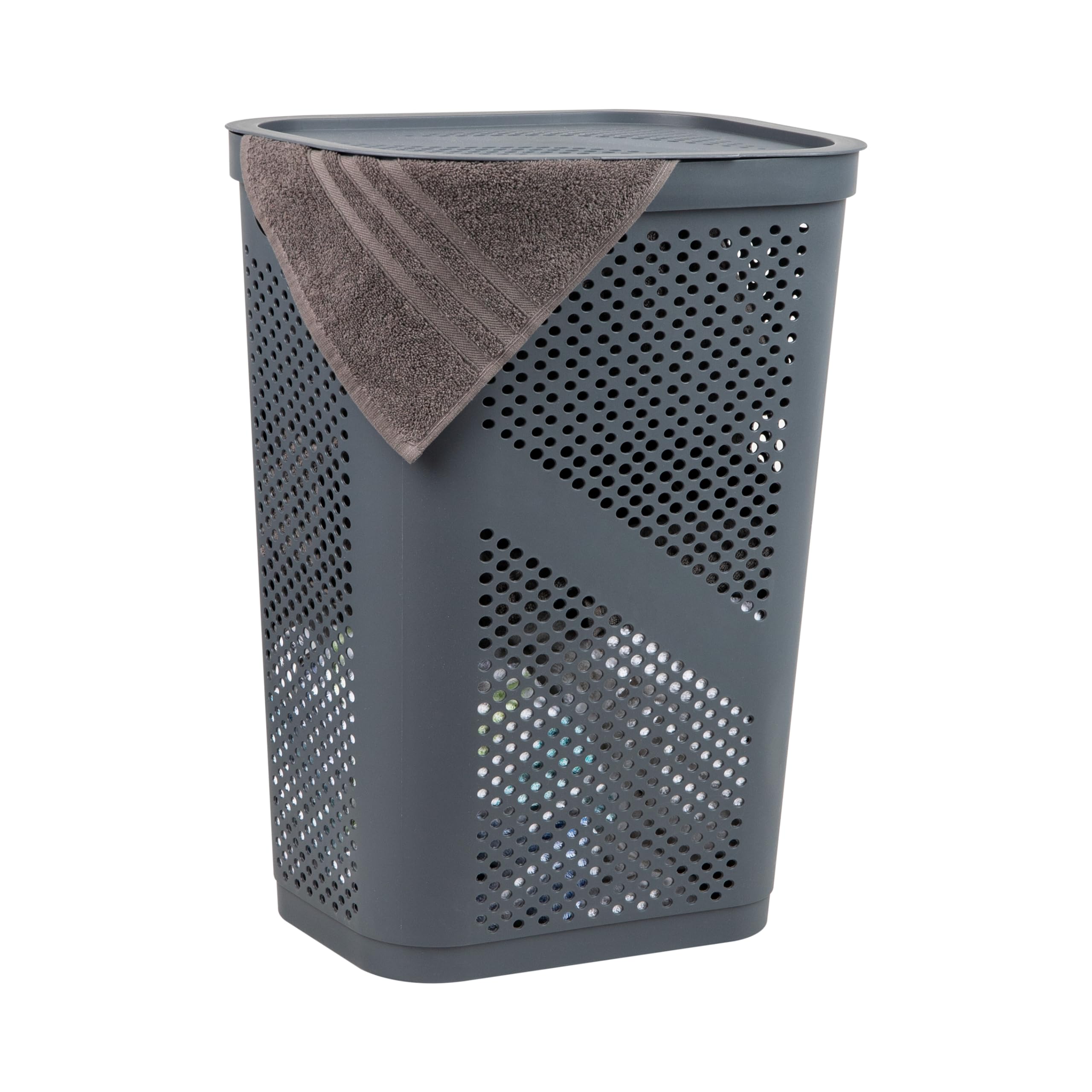 Mind Reader Slim Laundry Hamper with Lid, 60L Ventilated Plastic