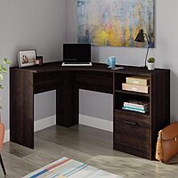 Sauder Beginnings 53inW Corner Desk with Drawer and Shelves, Cinnamon Cherry Finish