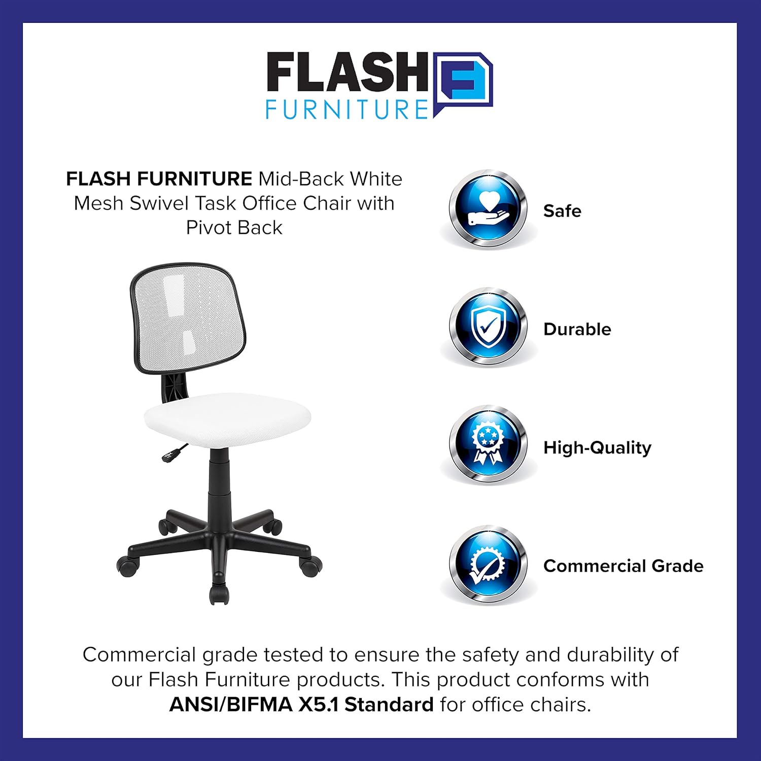 Flash Furniture Flash Fundamentals Mesh Mid-Back Swivel Task Office Chair with Pivot Back