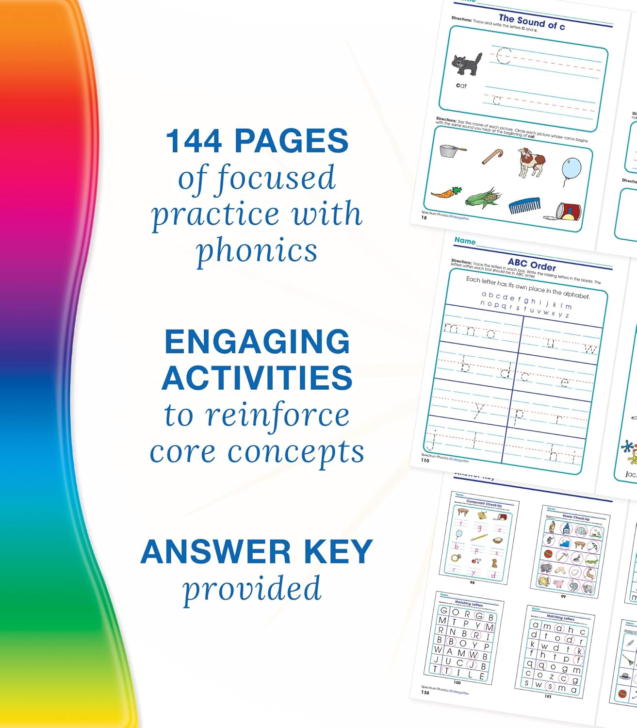 Spectrum Kindergarten Phonics Workbook, Ages 5 to 6, Kindergarten Phonics Workbooks, Letter Recognition, Alphabet Order