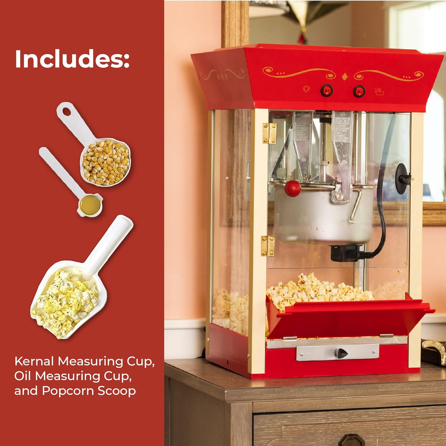NOSTALGIA Vintage-Style Professional Popcorn Cart with 8 oz Kettle