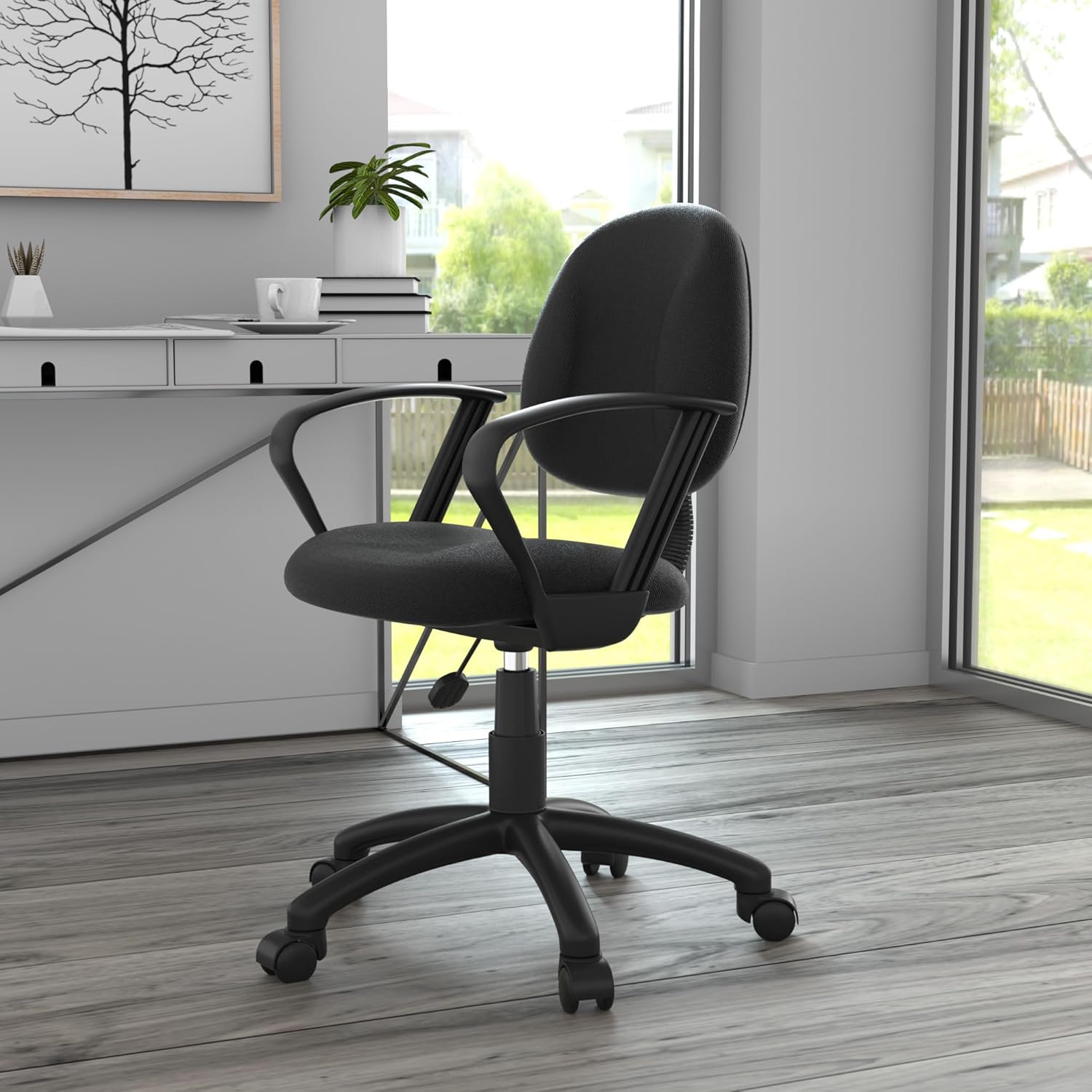 Boss Office Products Perfect Posture Delux Fabric Task Chair with Loop Arms in Black