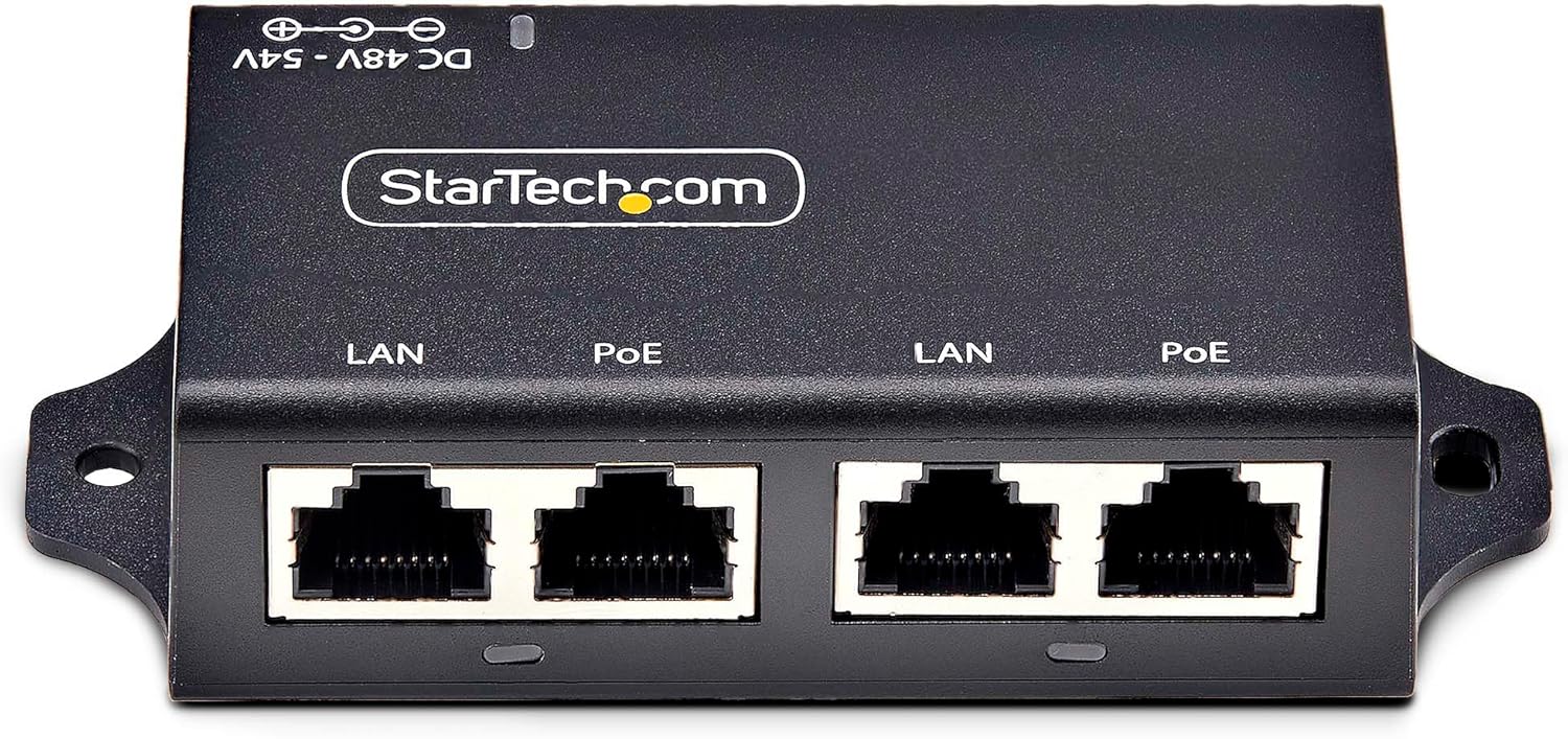 StarTech.com 2-Port PoE+ Injector, 10/100/1000Mbps, PoE/PoE+ (802.3af/at), 4X 10/100/1000BASE-T RJ45, 30W, Wall Mountable