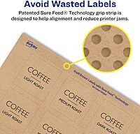 Avery Kraft Brown Square Labels, Sure Feed Technology, 1.5" x 1.5", 300 Kraft Brown Labels, Print-to-The-Edge, Laser/Inkjet Printable 300 labels